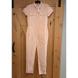 Outerknown Womens Size 14 Organic Cotton Linen Short Sleeve Jumpsuit Blush Pink